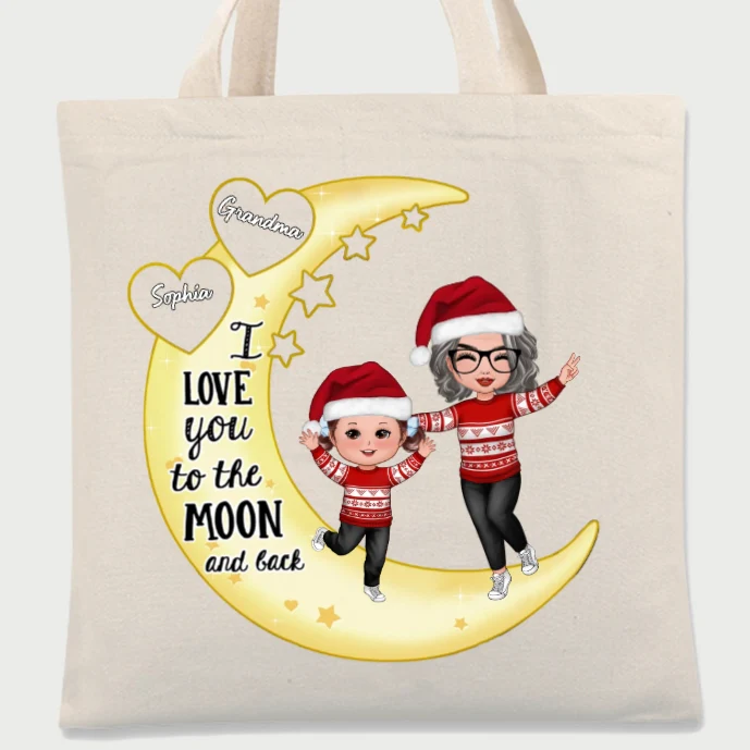 Personalized Moon Ornament, Plaque, Keychain, Pillow, Cup, and Bag - "I Love You to the Moon and Back" for Grandma & Grandkid - Image 4