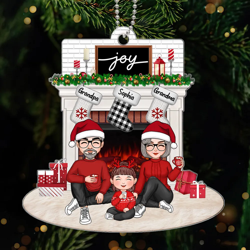 Personalized Christmas Family Fireplace Ornament, Poster, Plaque, Keychain, Sign – A Cozy and Heartwarming Gift for Grandparents and Grandkids