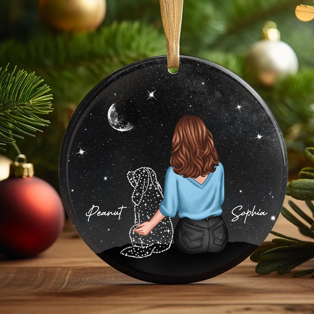 Personalized Ornament, Plaque, Keychain, Pillow, Sign, Lamp - Custom Memorial Gift for Pet Lovers - Starry Night with Dog and Owner - Image 9