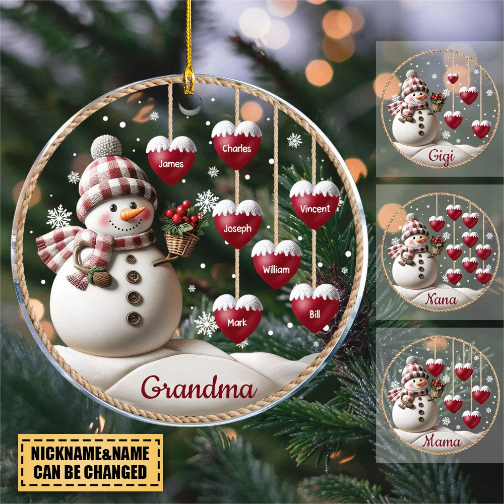 Happy Christmas Snowman with Sweet Heart Hanging - Personalized Ornament, Plaque, Sign, and Sticker - Perfect Gift - Image 2