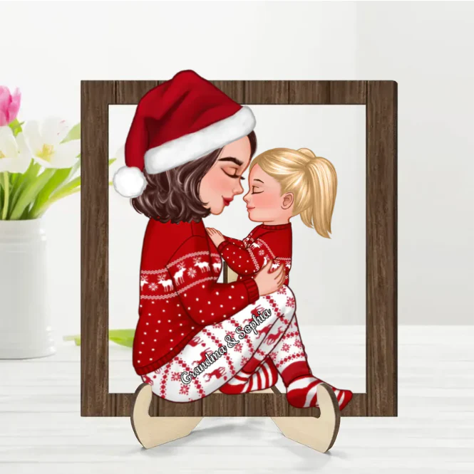 Christmas Tree Personalized Arcylic Ornament - Grandma Mom Hugging Kissing Kids - Image 3