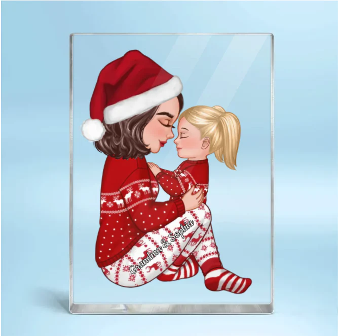 Christmas Tree Personalized Arcylic Ornament - Grandma Mom Hugging Kissing Kids - Image 4