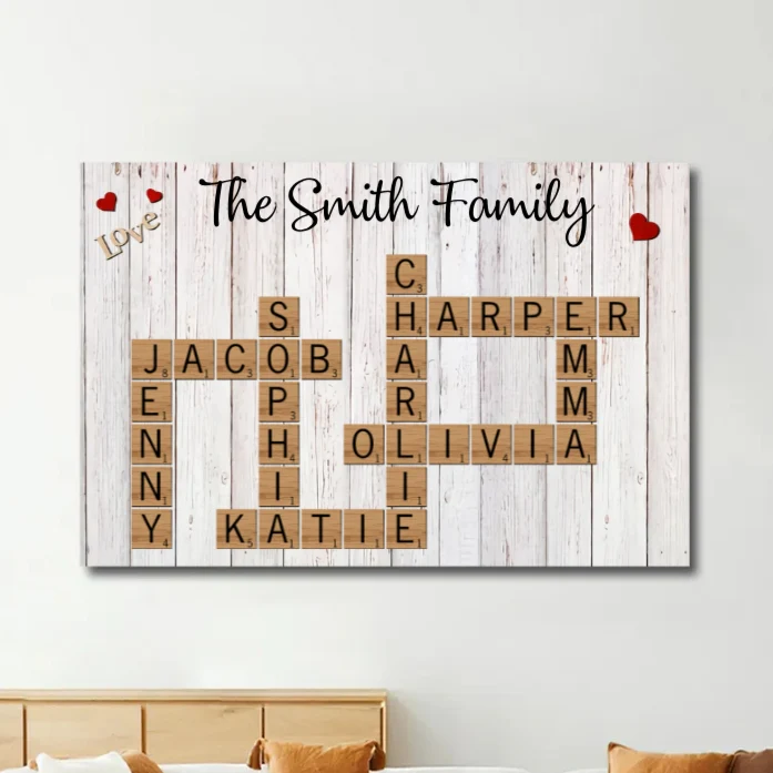 Personalized Family Crossword Poster, Plaque, or Ornament – Custom Family Names Gift for Home Décor and Special Occasions - Image 2