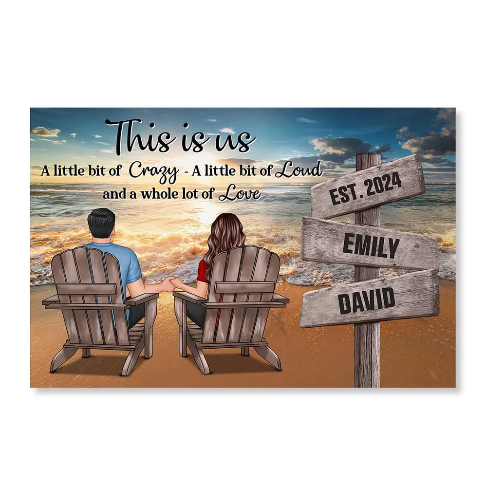 Romantic Beach Landscape Couple Sitting Holding Hands Sign Posts Personalized Poster or Plaque or Keychain or Ornament, Home Decoration, Gift For Him, For Her - Image 3