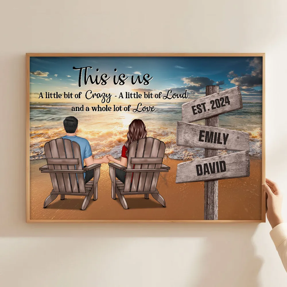 Romantic Beach Landscape Couple Sitting Holding Hands Sign Posts Personalized Poster or Plaque or Keychain or Ornament, Home Decoration, Gift For Him, For Her - Image 4