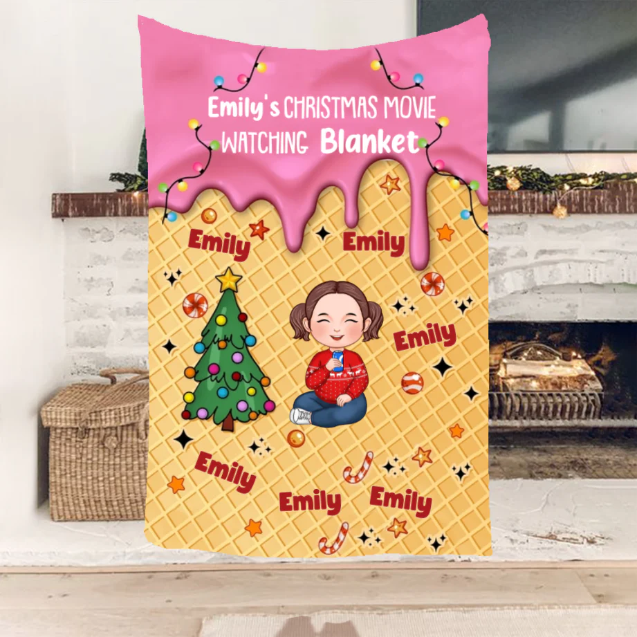 Personalized Christmas Movie Watching Blanket - Cozy Fleece Blanket with Custom Name - Ideal Gift for Holiday Movie Nights - Image 3