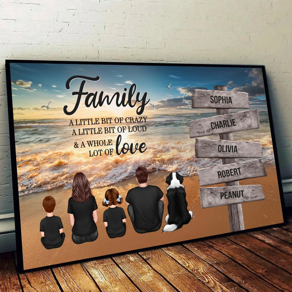 Beach Landscape Family A Little Whole Lot of Love Sign Posts Personalized Poster or Plaque or Keychain or Ornament, Home Decoration, Gift For Family - Image 2
