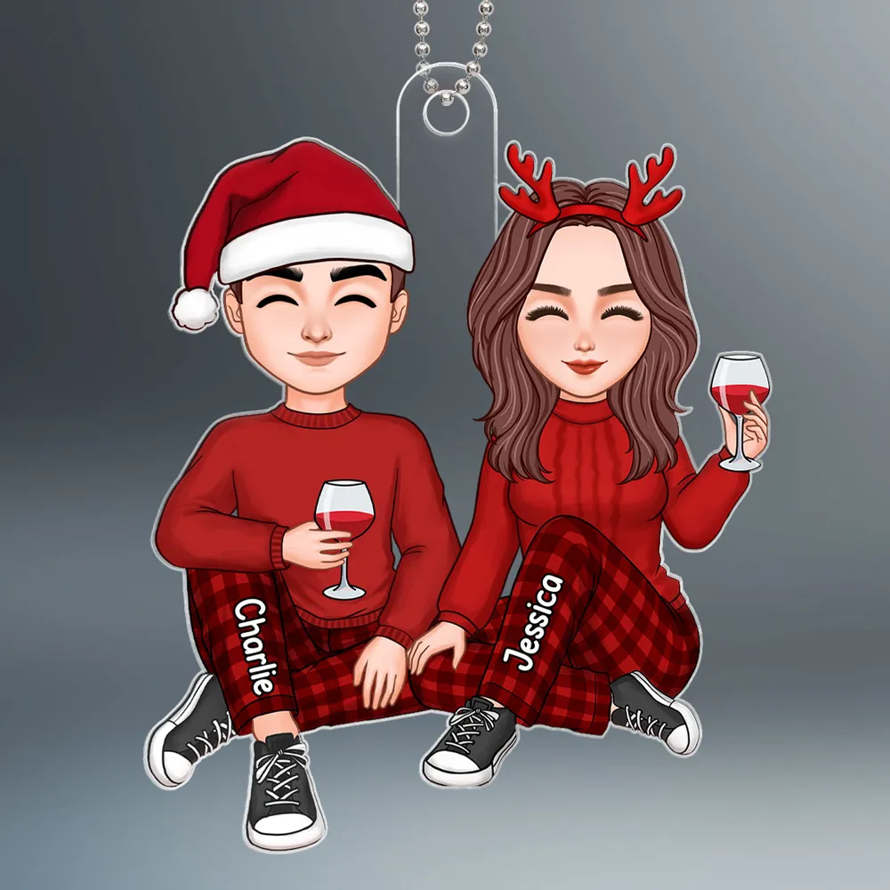 Cute Couple Christmas Gift For Him For Her Personalized Acrylic Ornament or Keychain or Plaque - Image 2