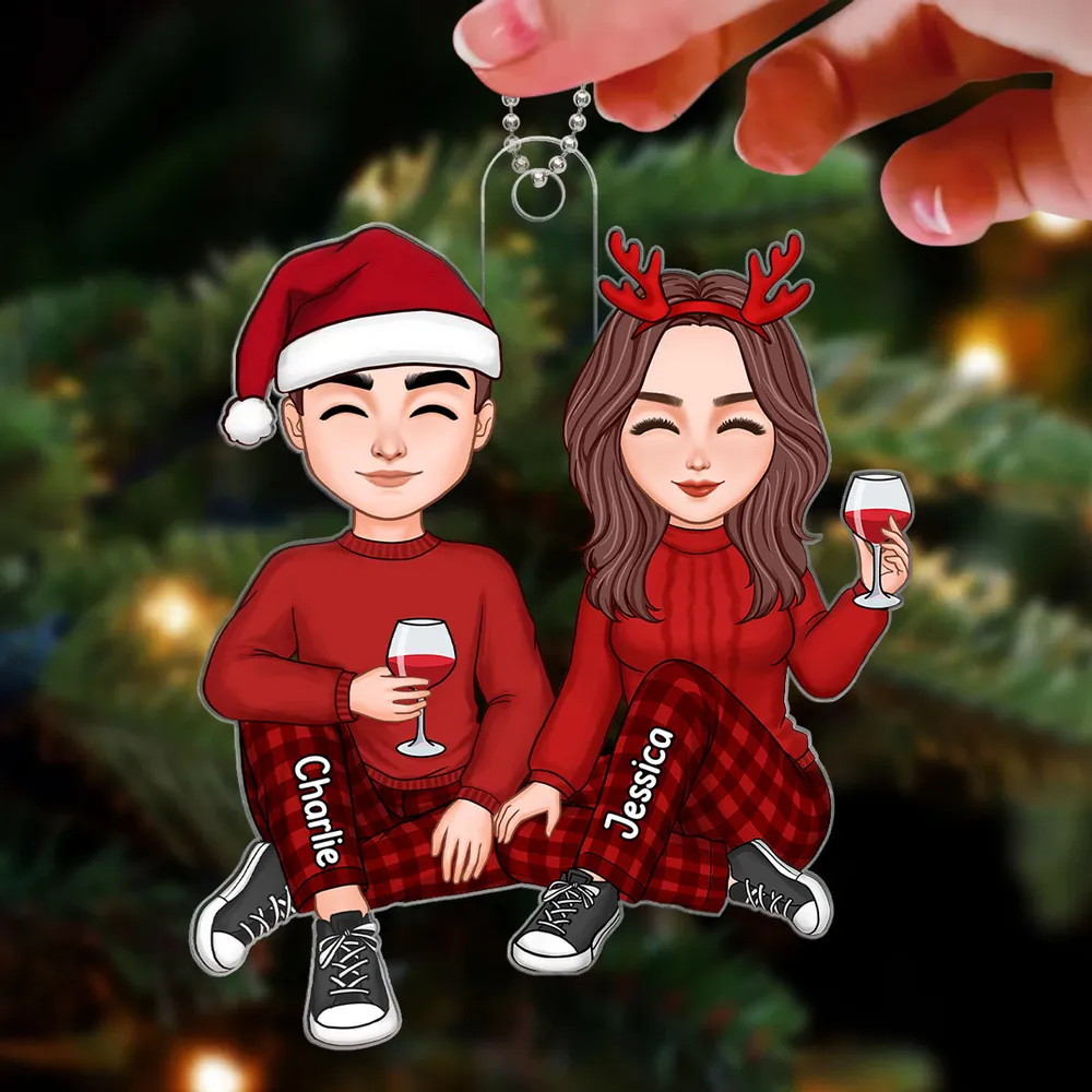 Cute Couple Christmas Gift For Him For Her Personalized Acrylic Ornament or Keychain or Plaque - Image 3