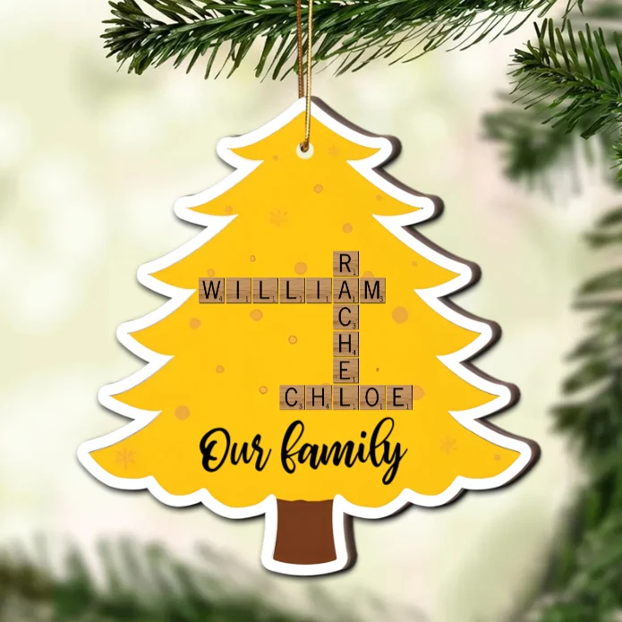 Personalized Family Name Crossword Christmas Tree 2-Layer Wooden Ornament - Custom Gift - Image 3