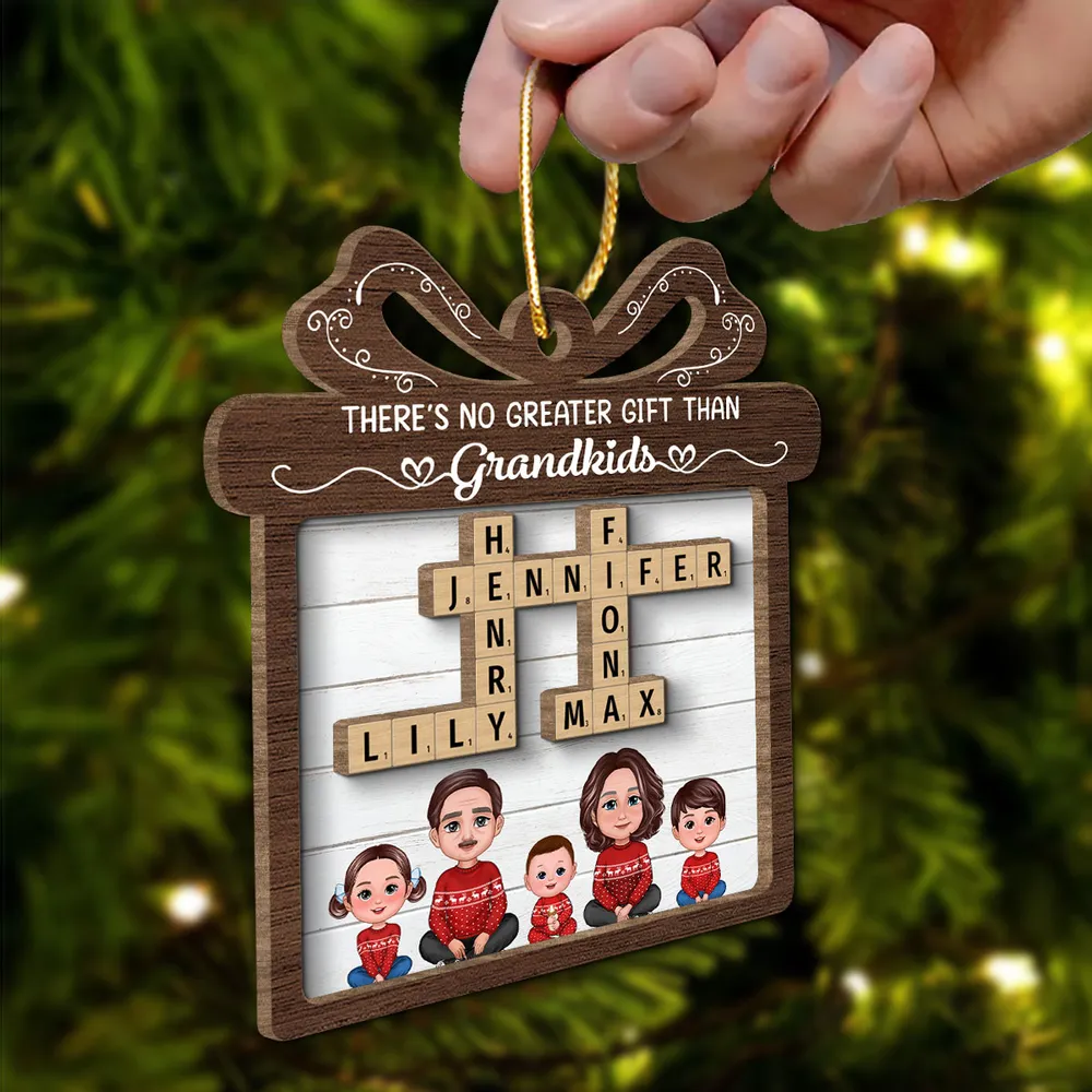 No Greater Gift Than Grandkids Crossword Puzzle Art Personalized 2-Layer Wooden Ornament - Image 3