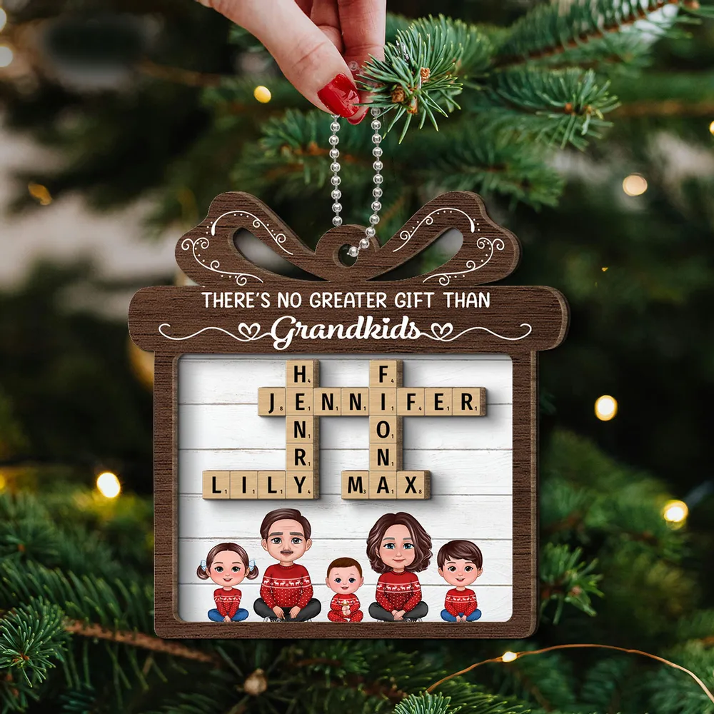 No Greater Gift Than Grandkids Crossword Puzzle Art Personalized 2-Layer Wooden Ornament - Image 4