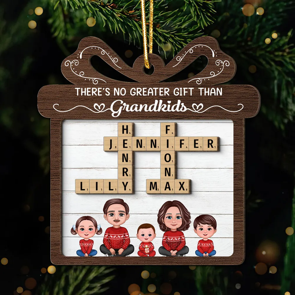 No Greater Gift Than Grandkids Crossword Puzzle Art Personalized 2-Layer Wooden Ornament - Image 5