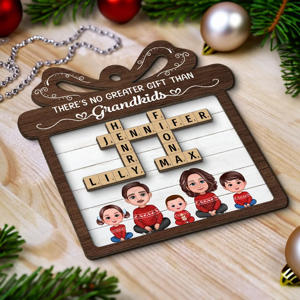No Greater Gift Than Grandkids Crossword Puzzle Art Personalized 2-Layer Wooden Ornament - Image 6