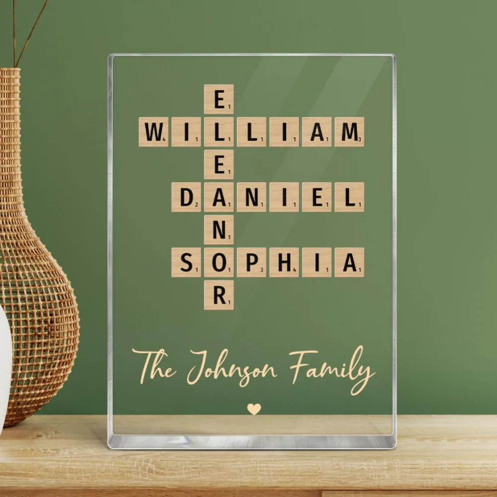 Family Crossword Art Created In A Moment, Treasured Forever Personalized Acrylic Block Plaque or Poster or Keychain