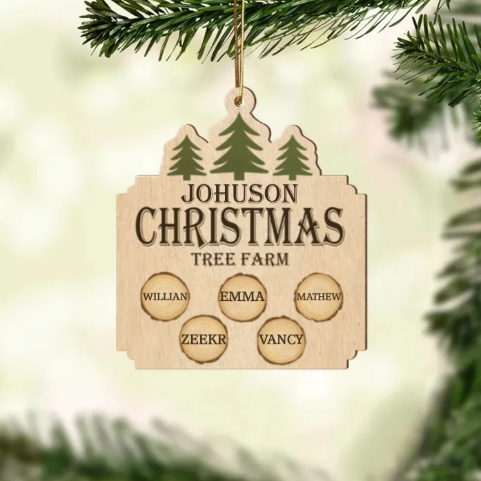 Christmas Tree Farm Family Wood Slice Personalized 2-Layer Wooden Ornament - Custom Family Name Christmas Gift - Image 2
