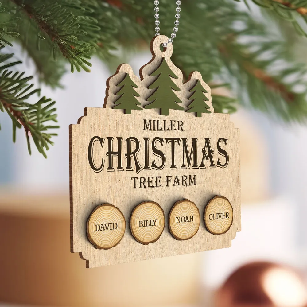 Christmas Tree Farm Family Wood Slice Personalized 2-Layer Wooden Ornament - Custom Family Name Christmas Gift - Image 3