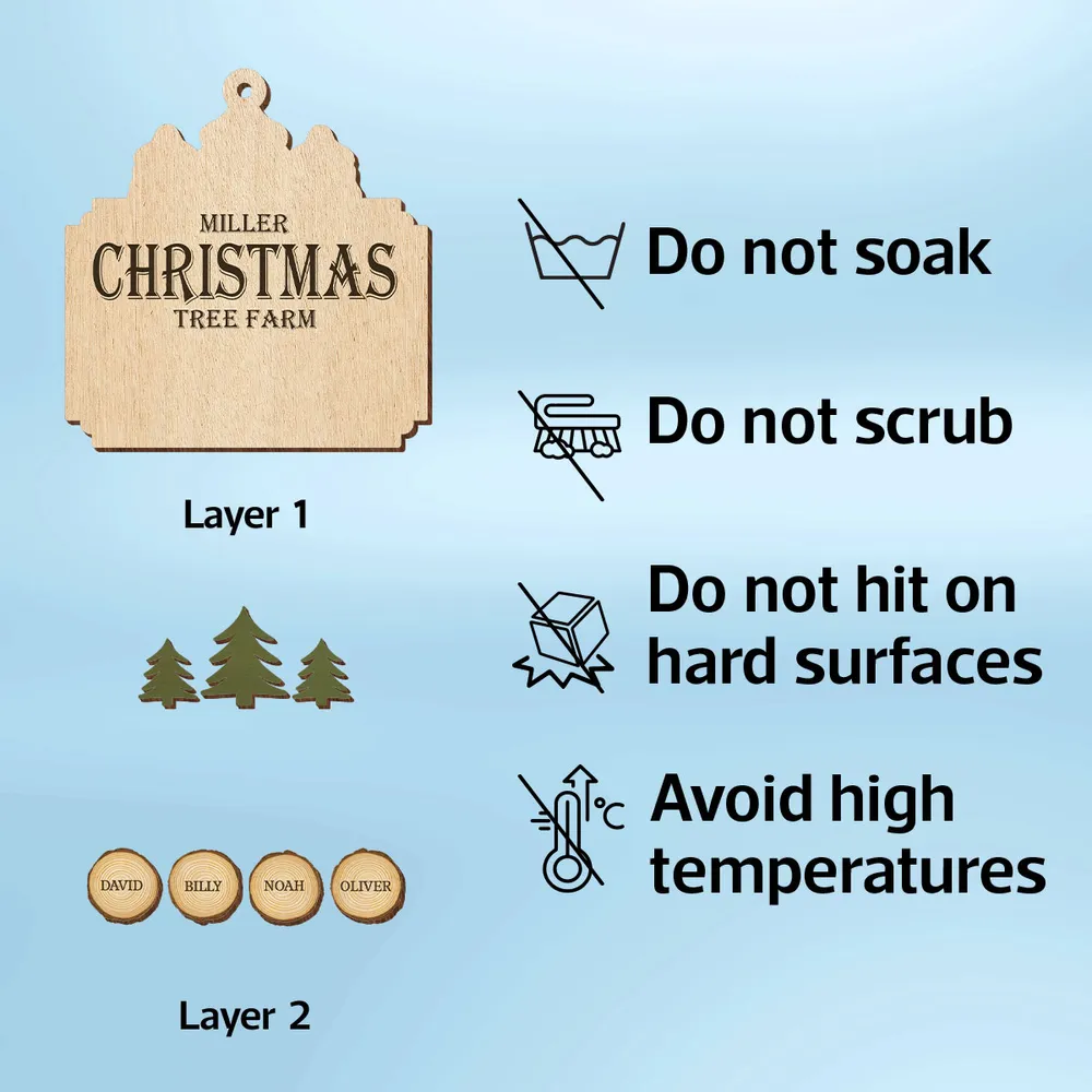 Christmas Tree Farm Family Wood Slice Personalized 2-Layer Wooden Ornament - Custom Family Name Christmas Gift - Image 5
