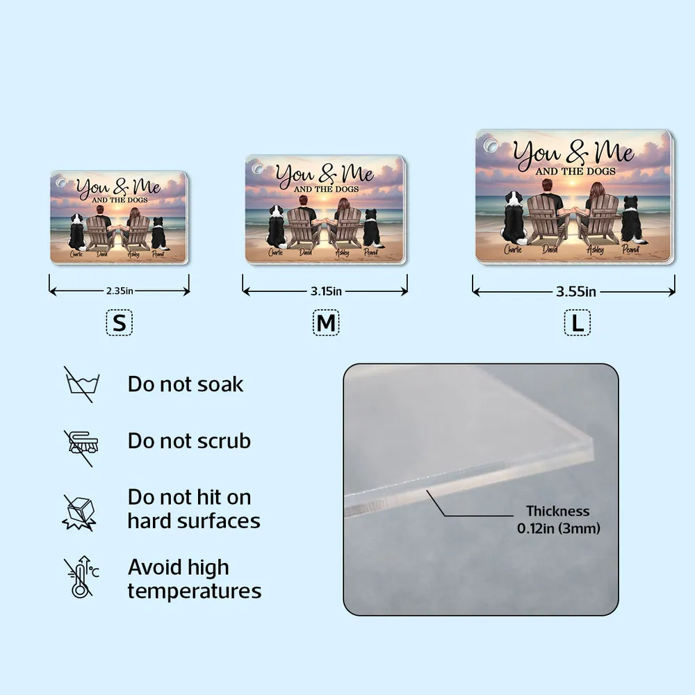 You Me And The Dogs Cats Couple Realistic Beach Landscape Personalized Acrylic Keychain or Poster or Plaque or Ornament, Gift For Him, For Her - Image 6