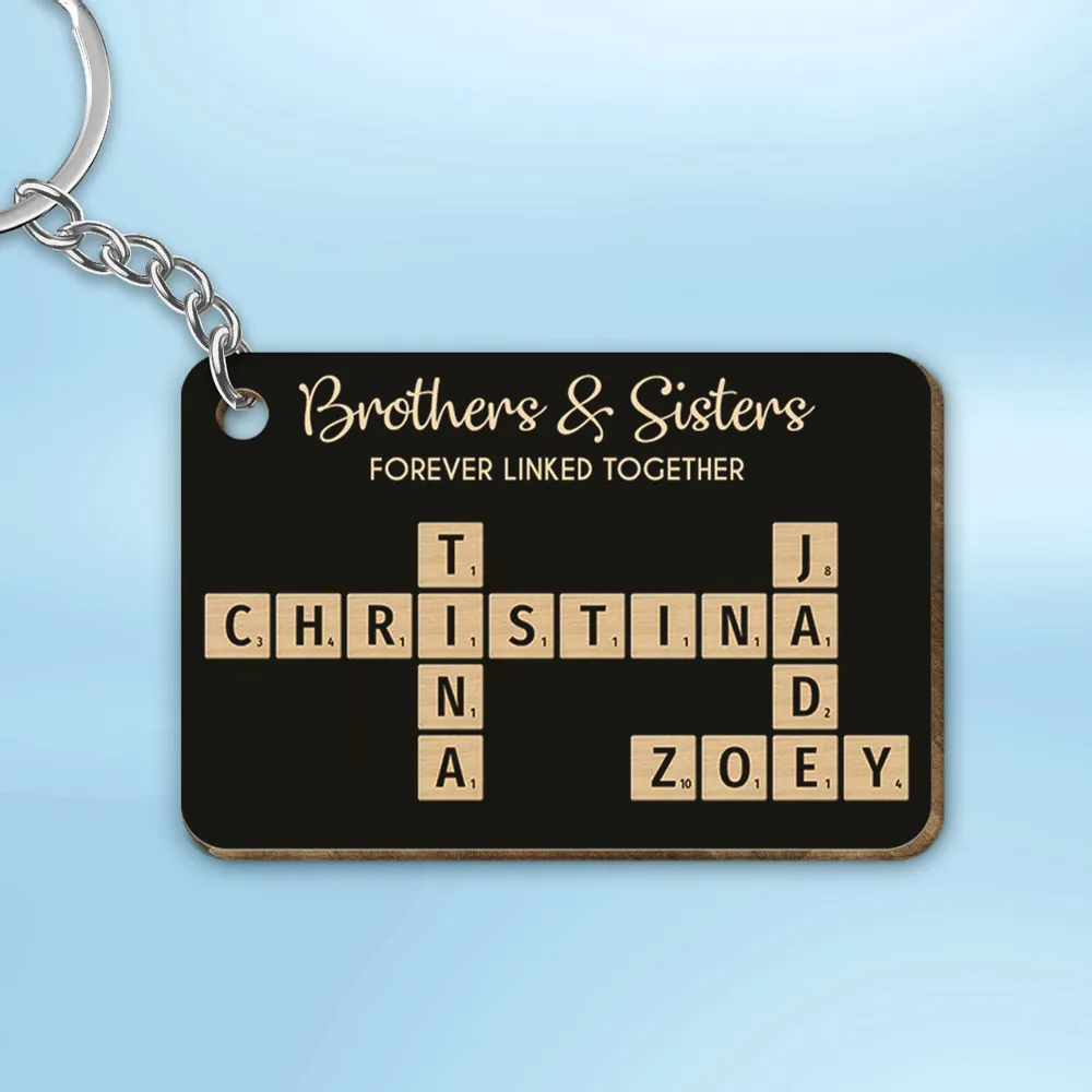 Brothers & Sisters Forever Linked Together Crossword Puzzle Art Personalized Keychain or Poster or Plaque or Ornament, Christmas Gift For Brothers, Sisters, Siblings, Family - Image 2