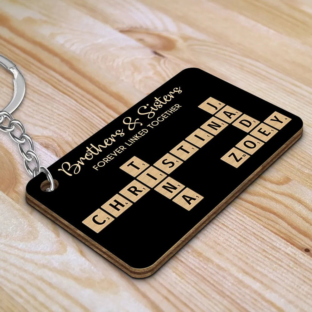 Brothers & Sisters Forever Linked Together Crossword Puzzle Art Personalized Keychain or Poster or Plaque or Ornament, Christmas Gift For Brothers, Sisters, Siblings, Family - Image 3