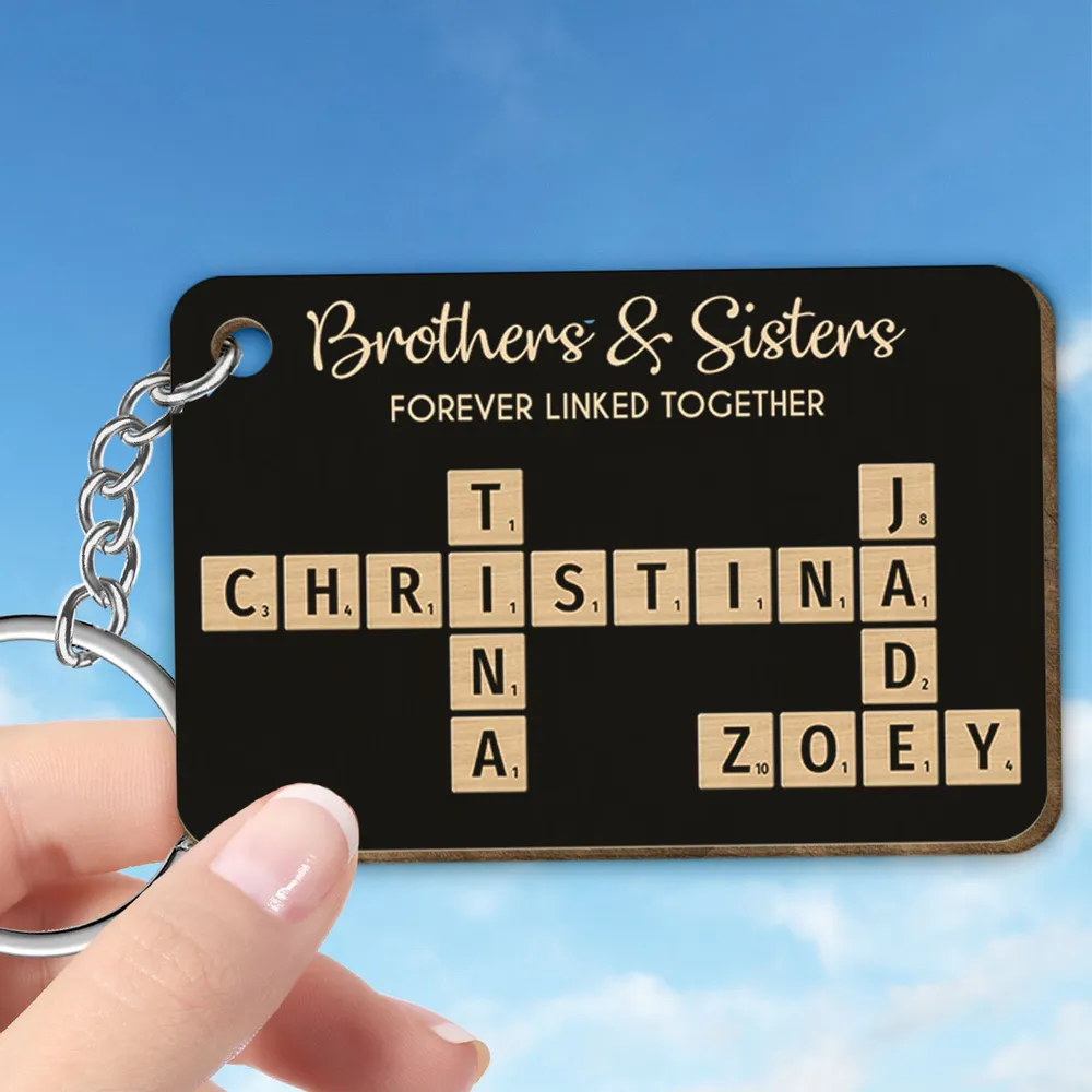 Brothers & Sisters Forever Linked Together Crossword Puzzle Art Personalized Keychain or Poster or Plaque or Ornament, Christmas Gift For Brothers, Sisters, Siblings, Family - Image 4