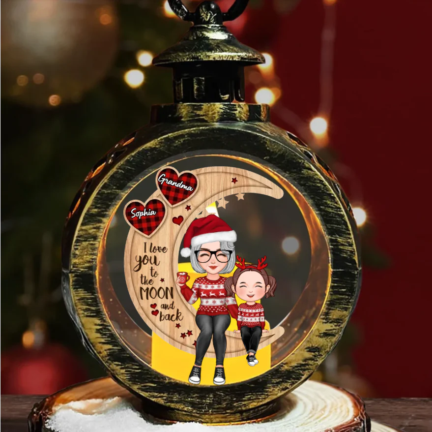Christmas - Cute Grandma & Grandkid Sitting On Moon - Personalized Pillow or Ornament or Keychain or Plaque or Sign - Image 4