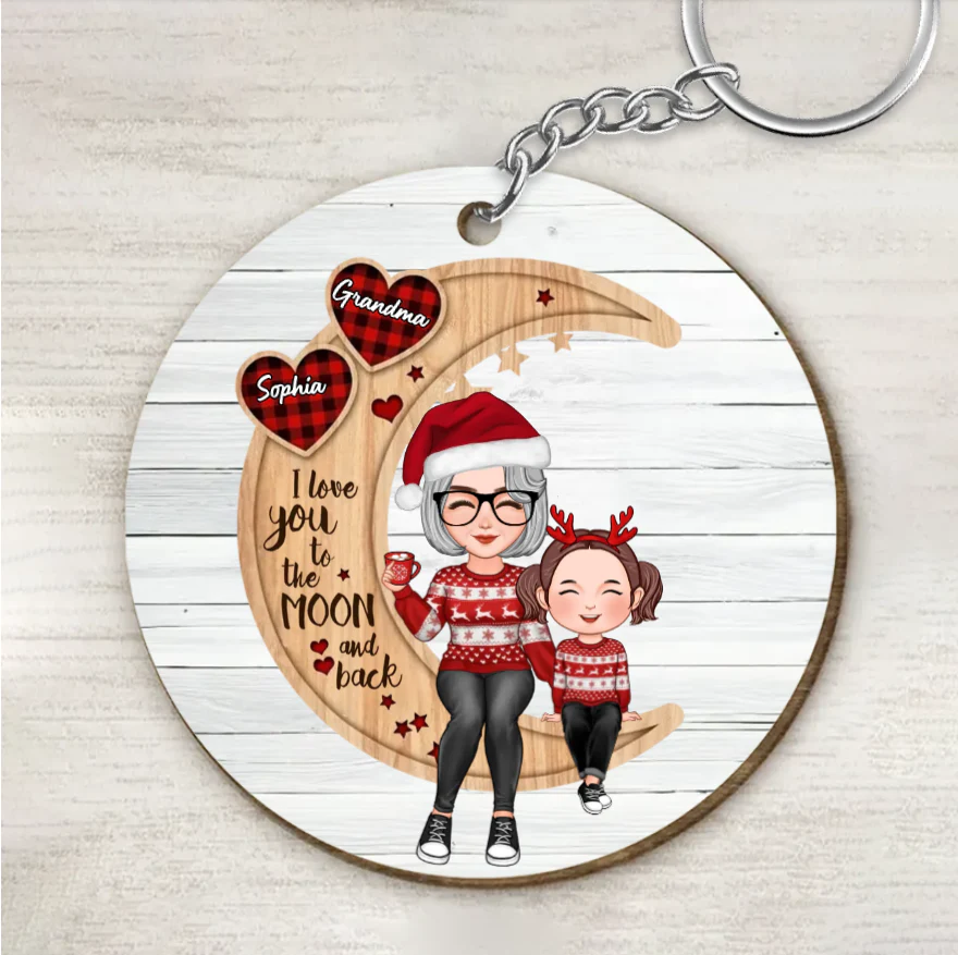 Christmas - Cute Grandma & Grandkid Sitting On Moon - Personalized Pillow or Ornament or Keychain or Plaque or Sign - Image 8
