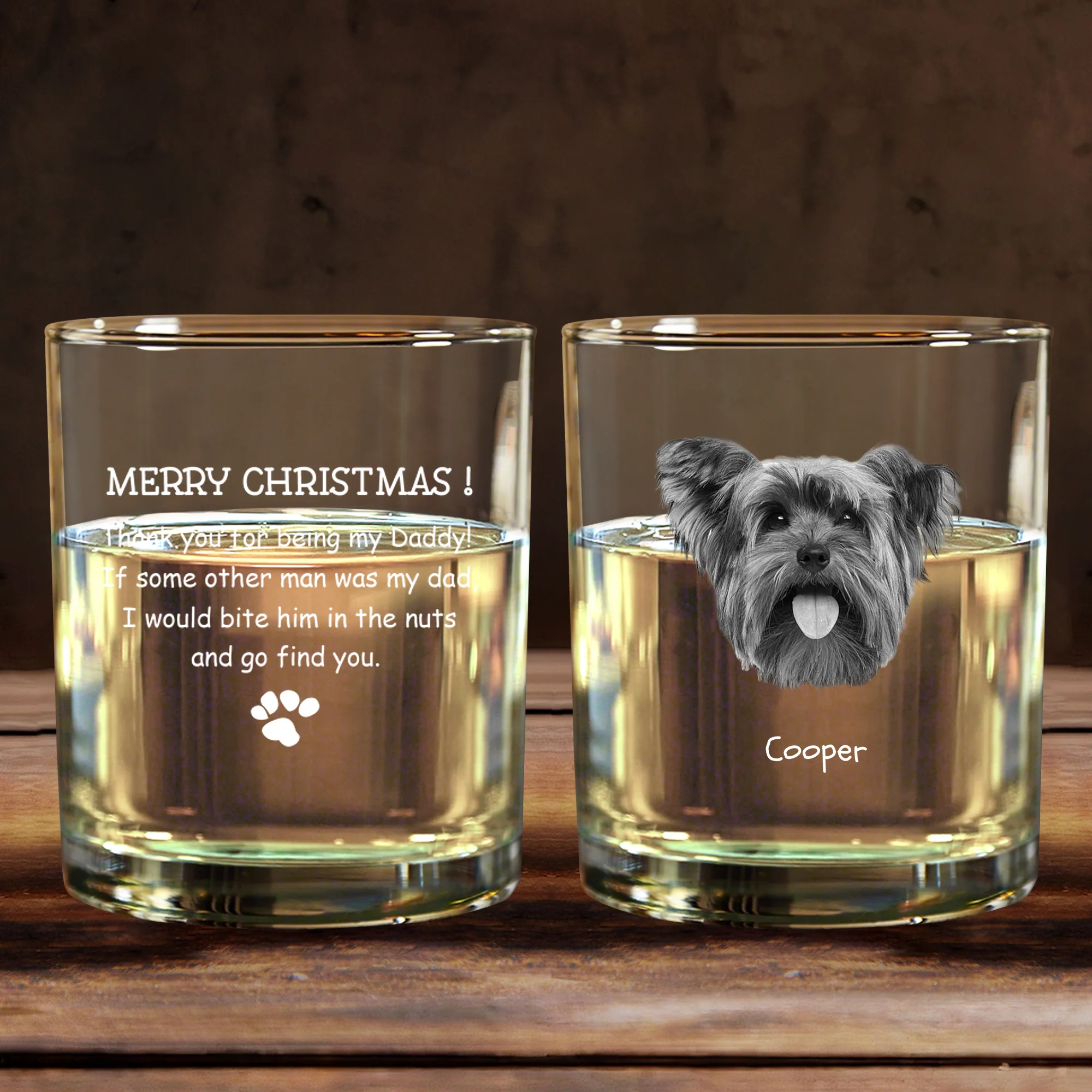 Personalized Whiskey Glasses with Pet Photos, Custom Christmas Gift for Pet Lovers from Their Furry Friends