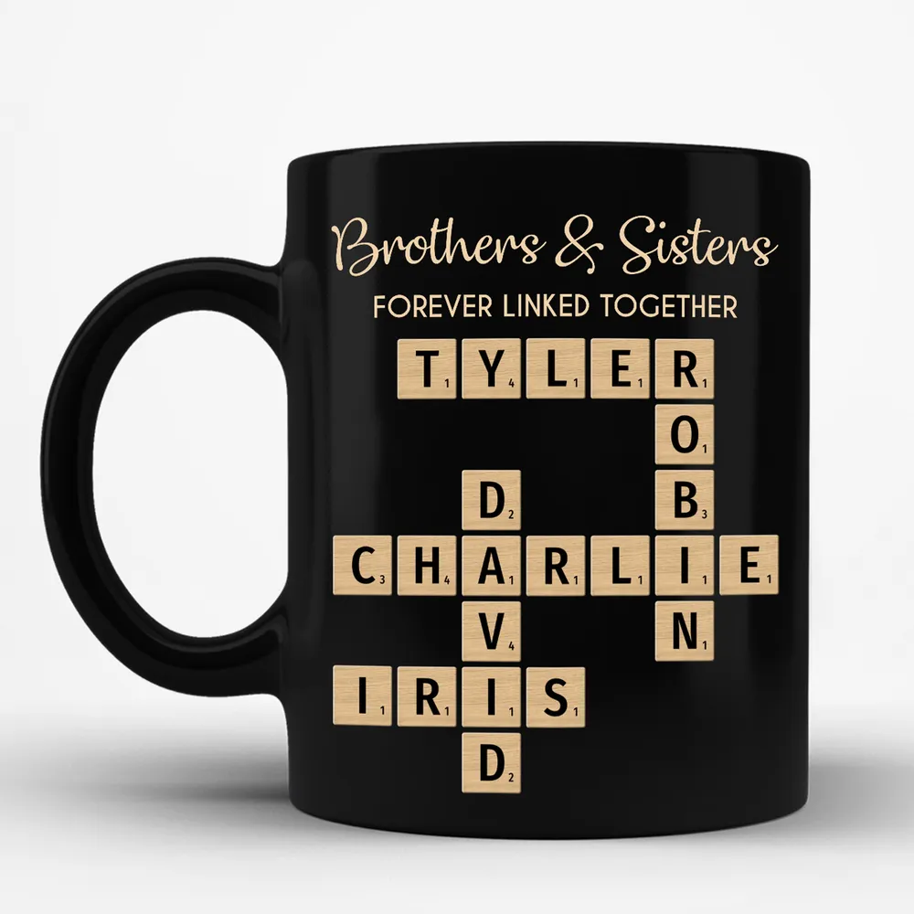 Brothers & Sisters Forever Linked Together Crossword Puzzle Art Personalized Mug, Gift For Brothers, Sisters, Siblings, Family - Image 2