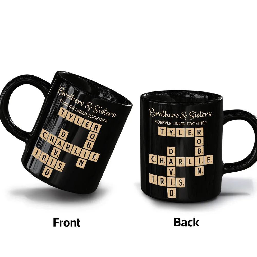 Brothers & Sisters Forever Linked Together Crossword Puzzle Art Personalized Mug, Gift For Brothers, Sisters, Siblings, Family - Image 3