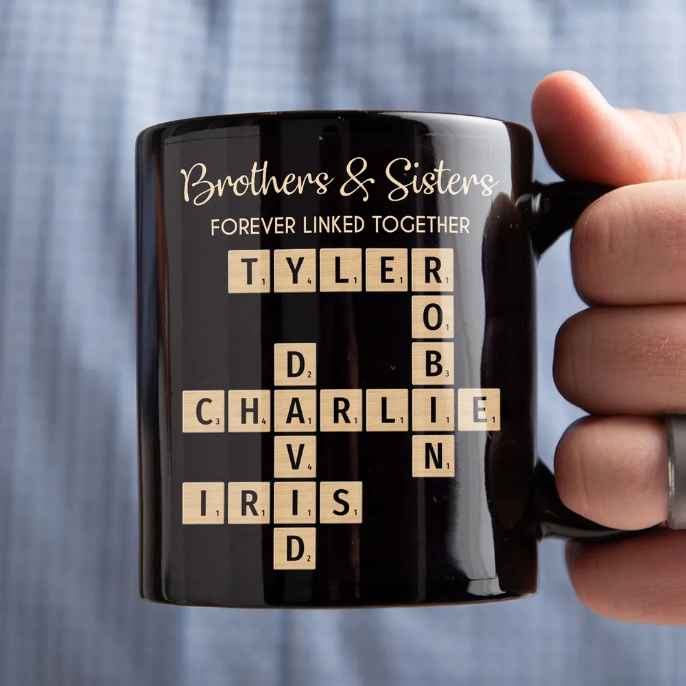 Brothers & Sisters Forever Linked Together Crossword Puzzle Art Personalized Mug, Gift For Brothers, Sisters, Siblings, Family - Image 4