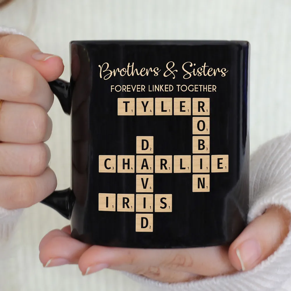 Brothers & Sisters Forever Linked Together Crossword Puzzle Art Personalized Mug, Gift For Brothers, Sisters, Siblings, Family - Image 5