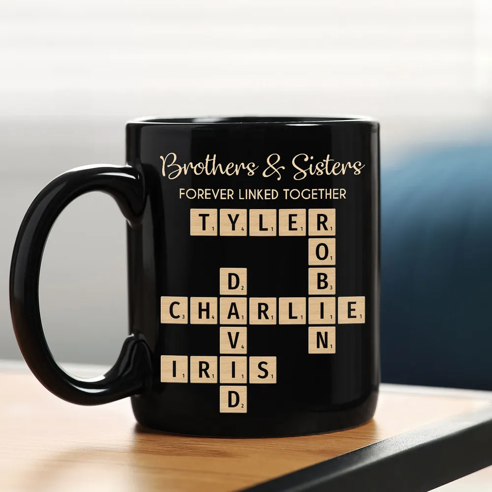 Brothers & Sisters Forever Linked Together Crossword Puzzle Art Personalized Mug, Gift For Brothers, Sisters, Siblings, Family - Image 6