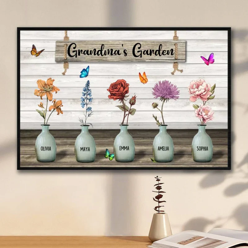 Grandma‘s Garden Birth Month Flowers Pots Personalized Horizontal Keychain or Poster, Mother's Day Gift For Grandma, Mom, Auntie - Image 3