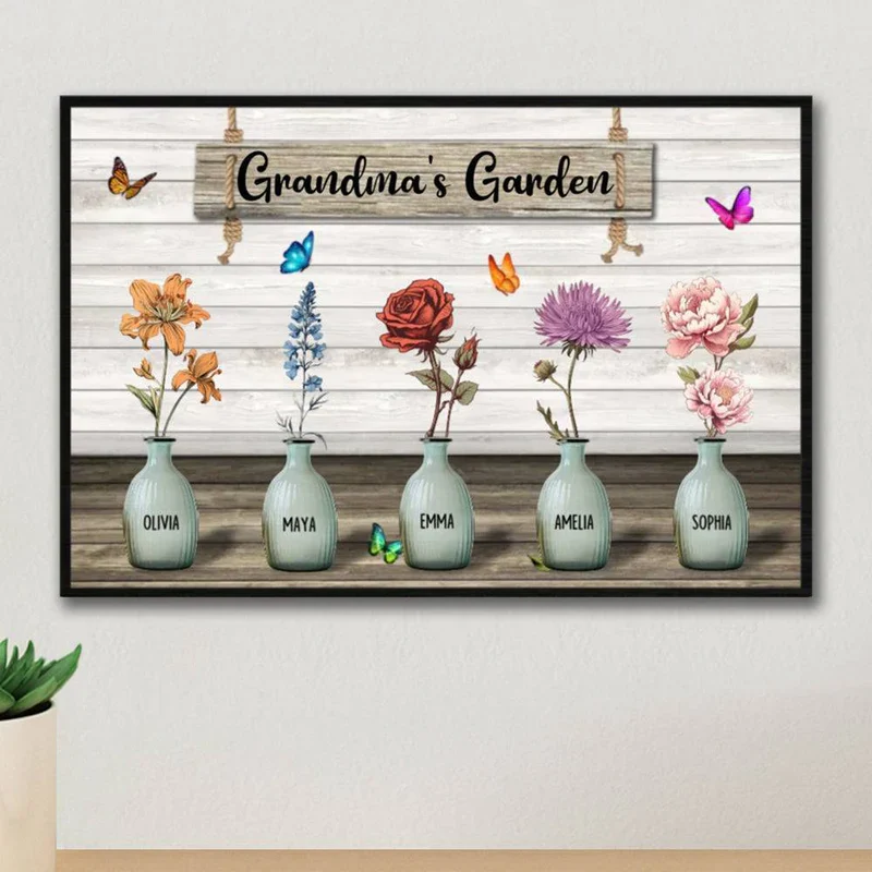 Grandma‘s Garden Birth Month Flowers Pots Personalized Horizontal Keychain or Poster, Mother's Day Gift For Grandma, Mom, Auntie - Image 4