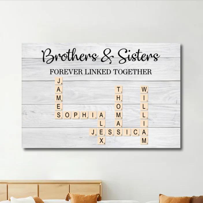 Brothers & Sisters Forever Linked Together Crossword Puzzle Art Personalized Poster or Plaque or Keychain or Orament or Cup, Gift For Siblings, Family, Brother - Image 4