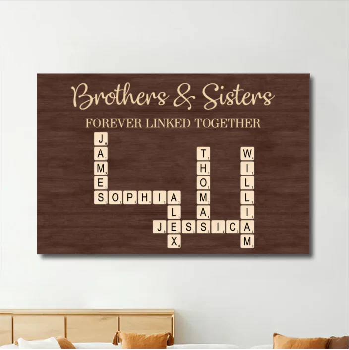 Brothers & Sisters Forever Linked Together Crossword Puzzle Art Personalized Poster or Plaque or Keychain or Orament or Cup, Gift For Siblings, Family, Brother - Image 5