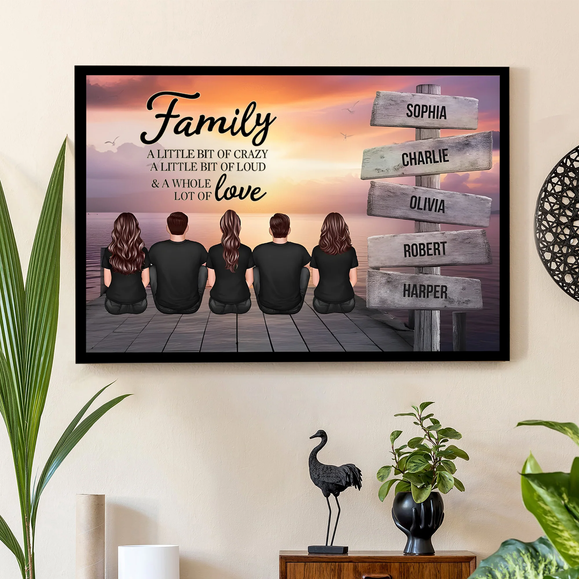 Beach Landscape Family A Little Whole Lot of Love Sign Posts Personalized Poster or Plaque or Keychain or Ornament , Home Decoration, Gift For Family