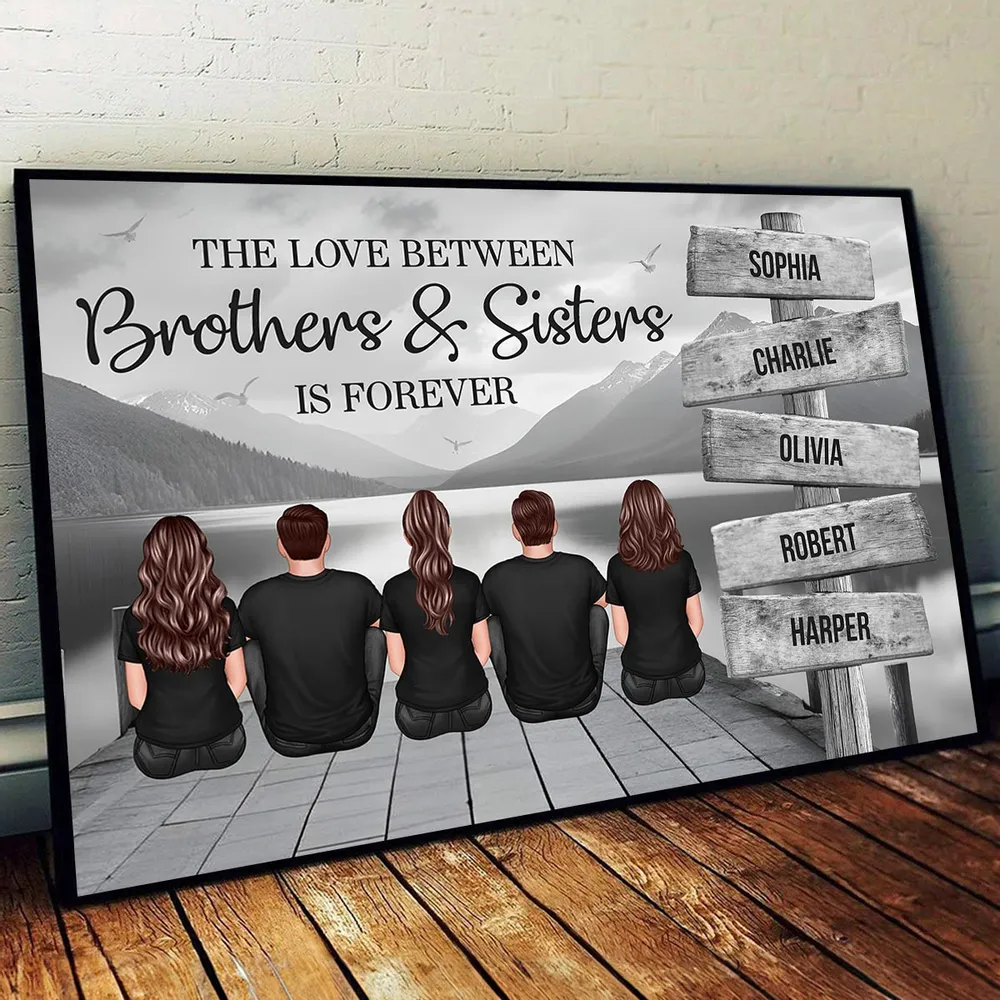 Brothers & Sisters Forever Linked Together Sign Posts Personalized Poster or Keychain or Plaque or Ornament, Home Decoration, Gift For Siblings - Image 3