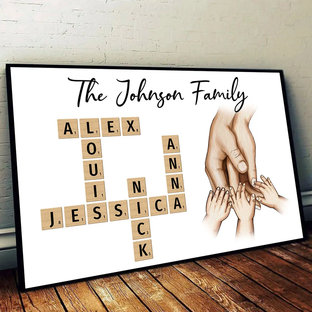 Personalized Poster or Keychain or Ornament or Plaque - Family Hands In Hands Crossword Puzzle Art Created In A Moment Treasured Forever - Image 4