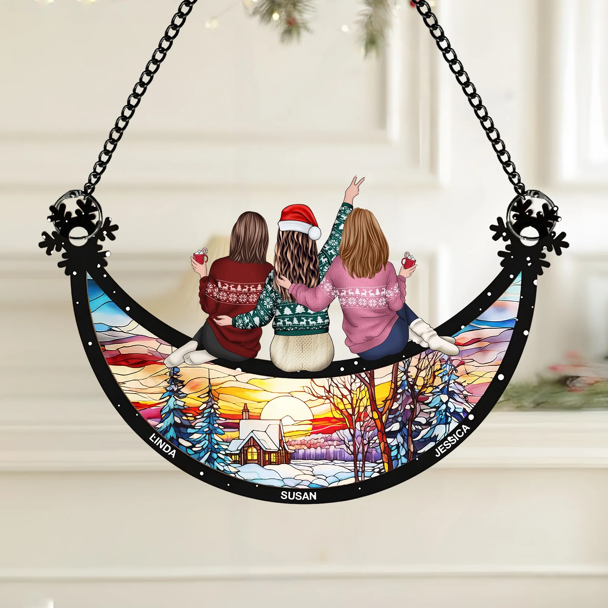 Celebrate Sisterhood, Perfect Gift for Cherished Memories - Personalized Window Hanging Suncatcher Ornament - Image 2