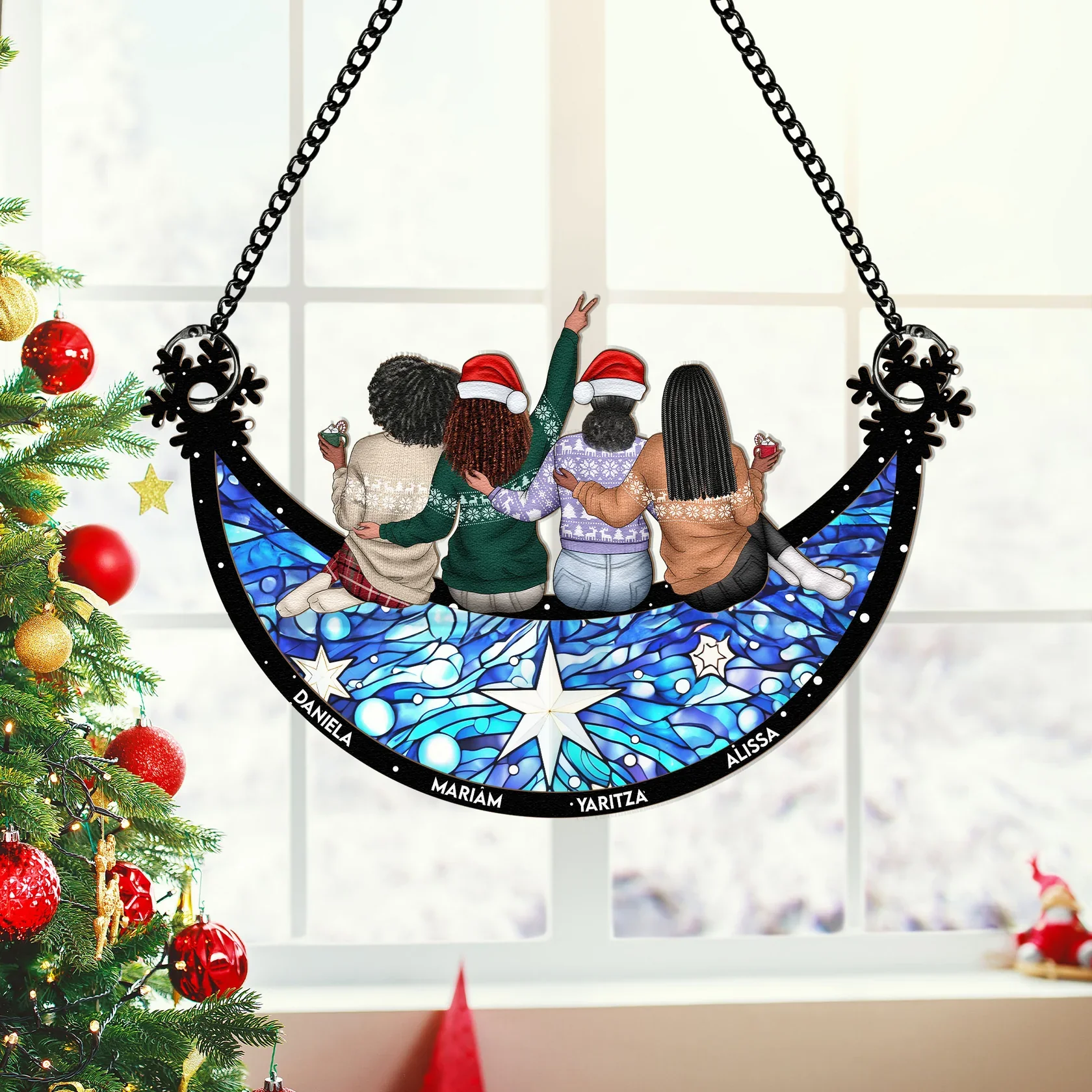 Celebrate Sisterhood, Perfect Gift for Cherished Memories - Personalized Window Hanging Suncatcher Ornament - Image 3