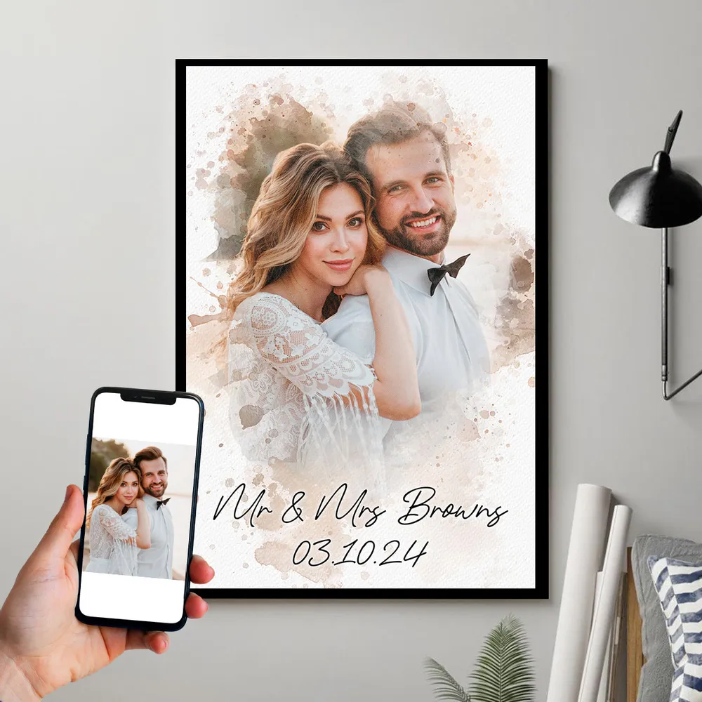 Watercolor Couple Portrait from Photo, Custom Wedding Anniversary Christmas Gift for Wife Husband Parents, Engagement Gift for Friend, Unique Poster Wall Art - Image 4