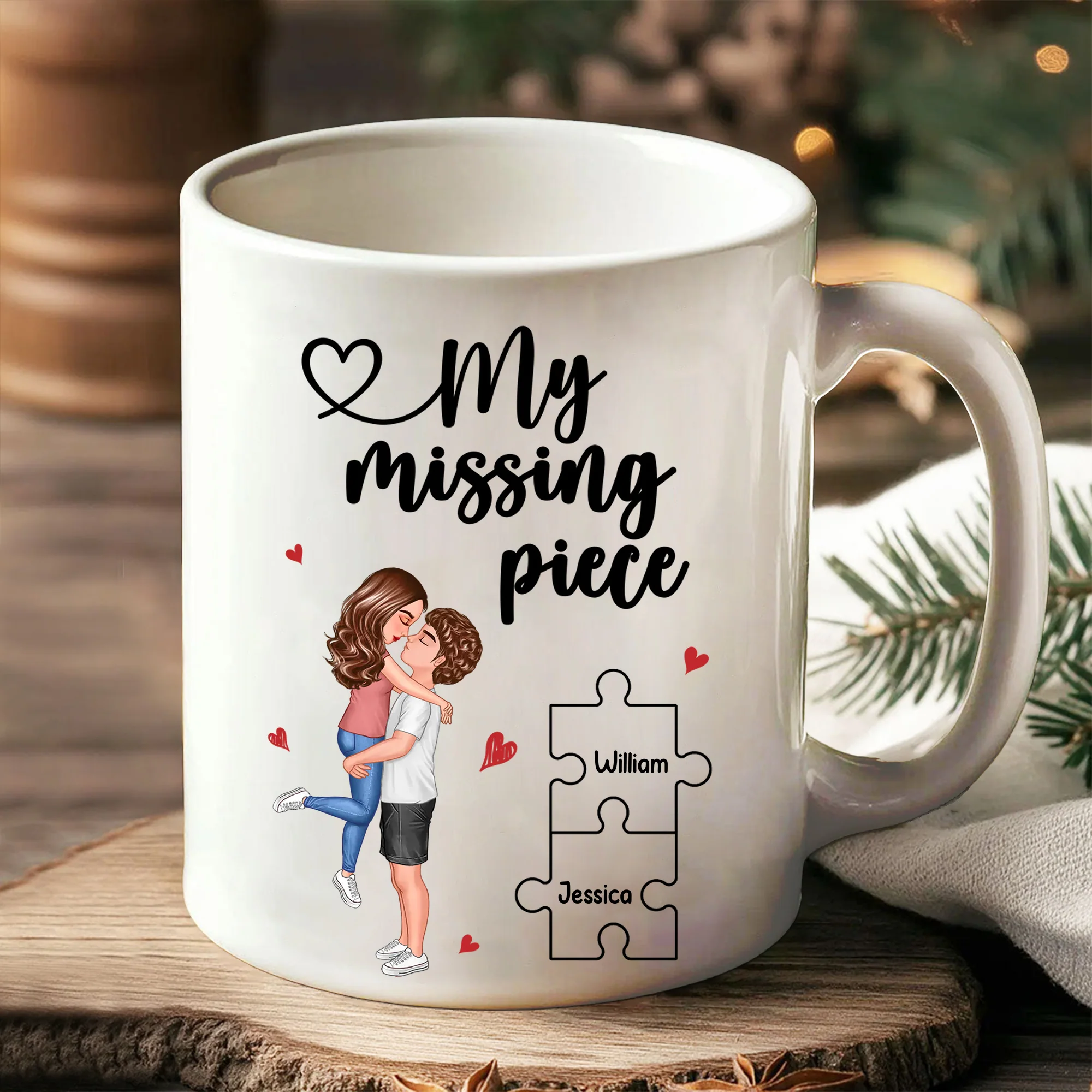 My Missing Piece Couple Hugging Kissing Valentine‘s Day Gift For Her Gift For Him Personalized Mug - Image 2