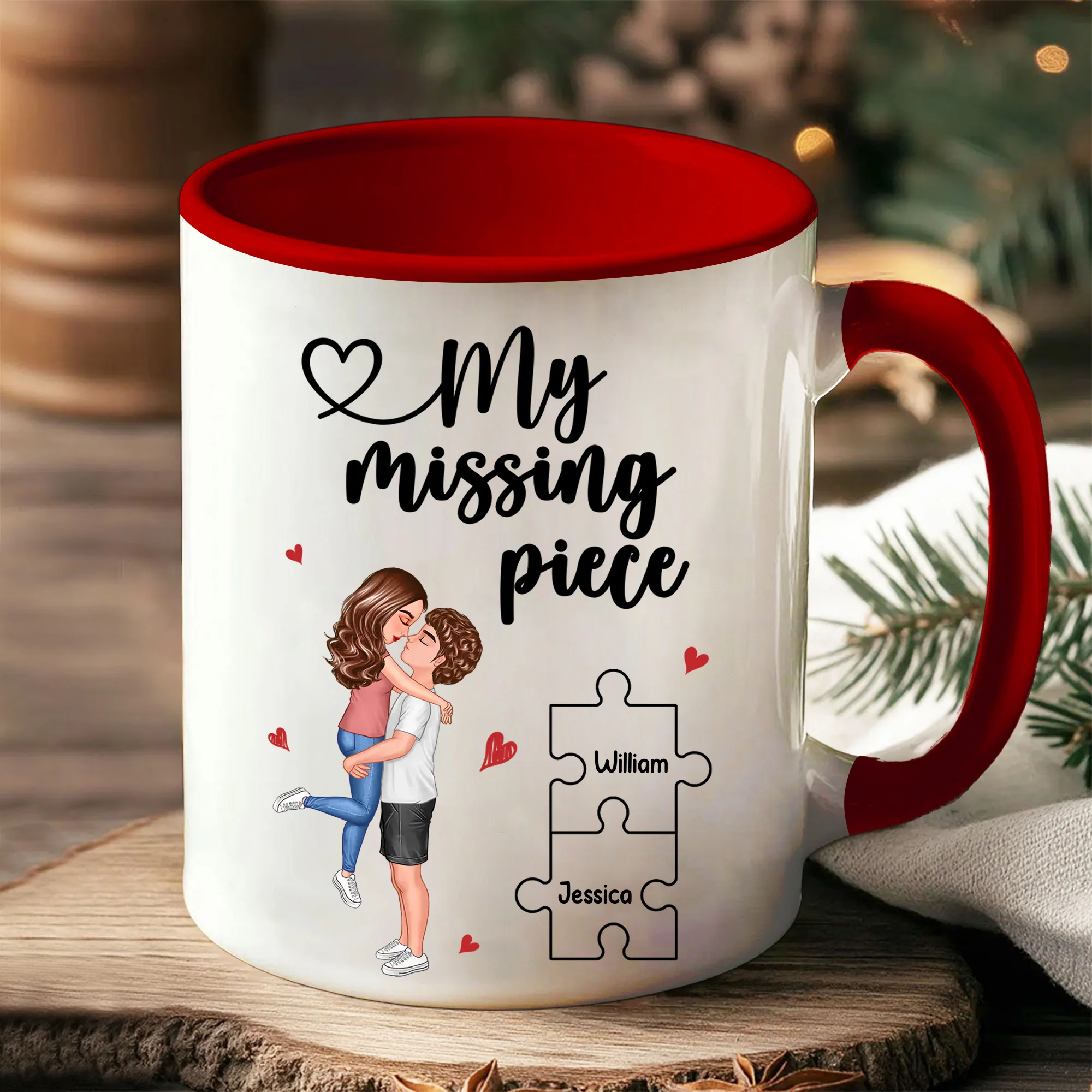 My Missing Piece Couple Hugging Kissing Valentine‘s Day Gift For Her Gift For Him Personalized Mug - Image 6