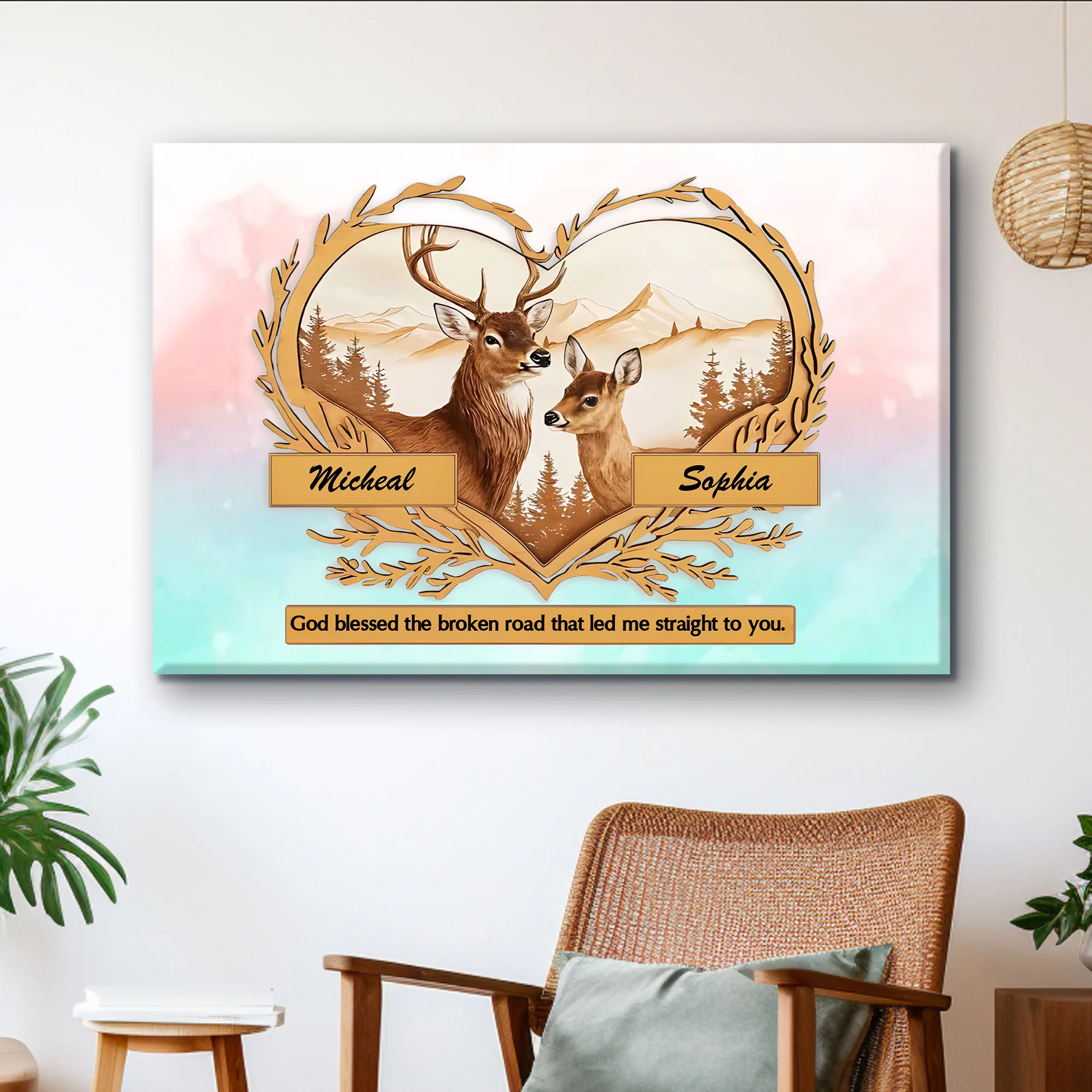 "Personalized Deer Couple Canvas - Romantic Valentine’s Day Gift for Couples - Celebrate Your Love Story" - Image 3