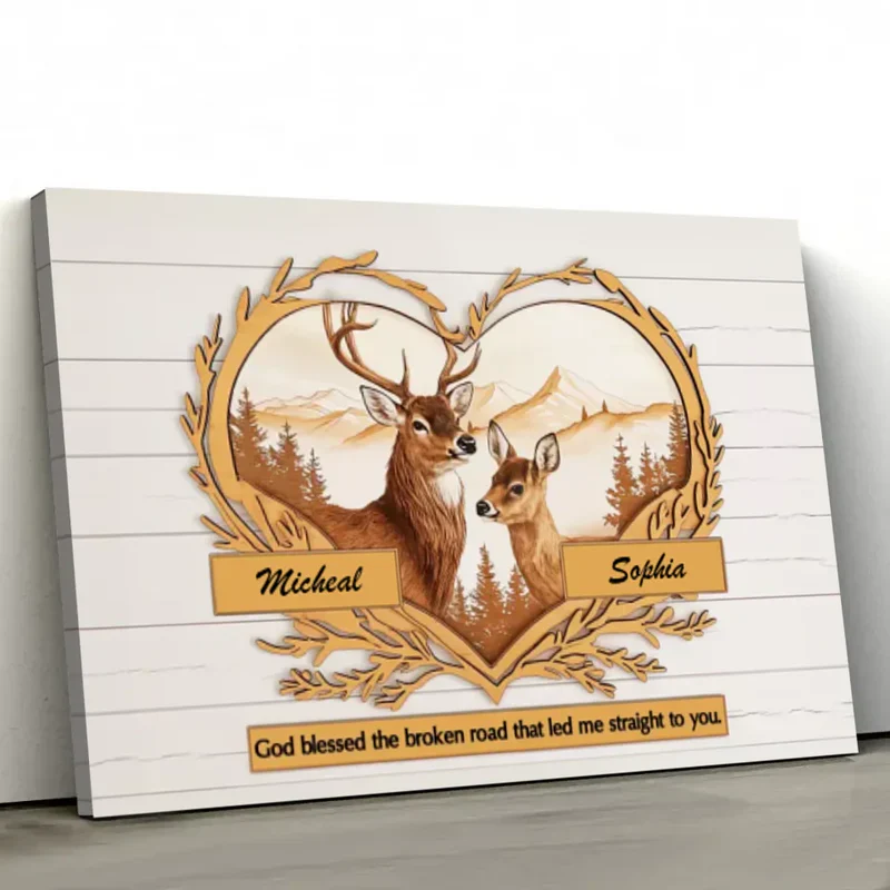 "Personalized Deer Couple Canvas - Romantic Valentine’s Day Gift for Couples - Celebrate Your Love Story" - Image 5