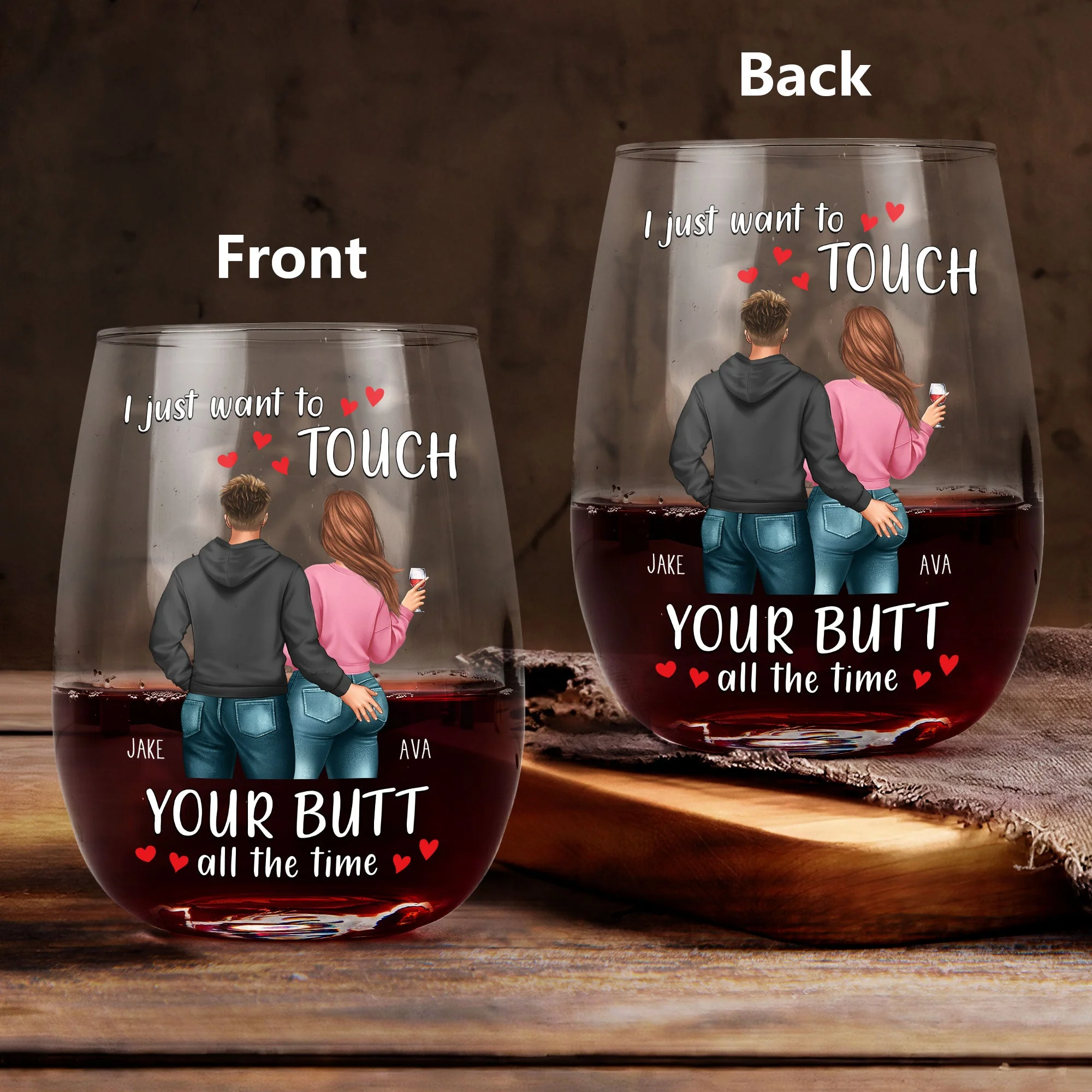Personalized Valentine's Day Wine Glass - "I Just Want to Touch Your Butt" Funny Gift for Couples - Image 4