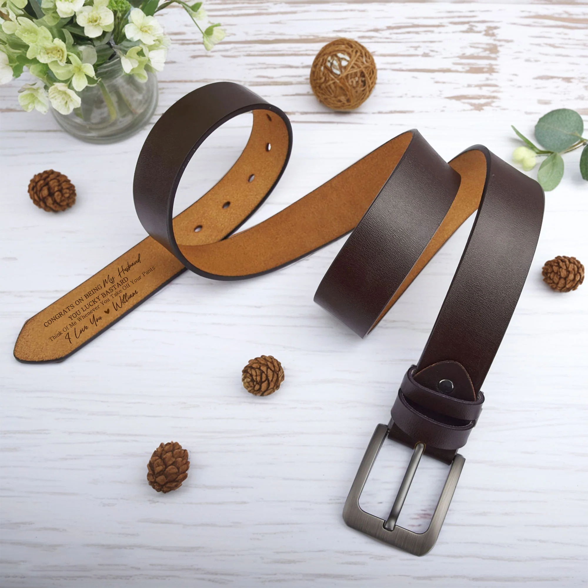 "Personalized Leather Belt – 'I Licked It, So It’s Mine' Custom Message – A Fun and Romantic Gift for Valentine’s Day or Special Occasions" - Image 3